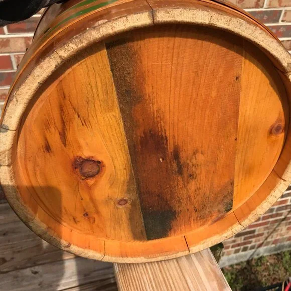 Handcrafted Mid Century Basket Bucket Made of Wood Staves Excellent Condition - Picture 4 of 10